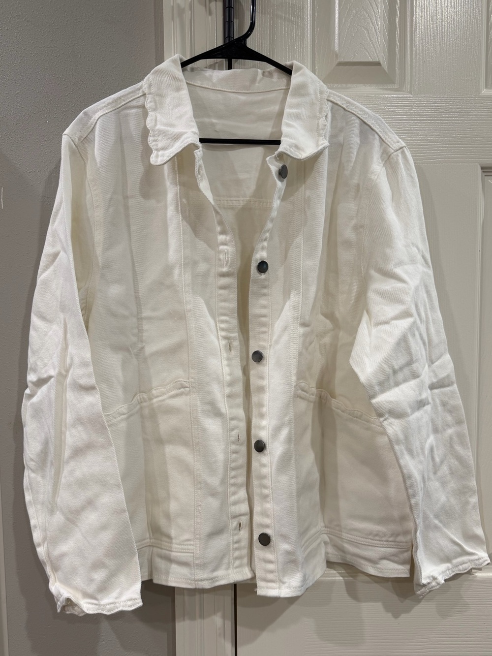 Artsal Scallop Trim White Button-Front Denim Jacket Sz 2X